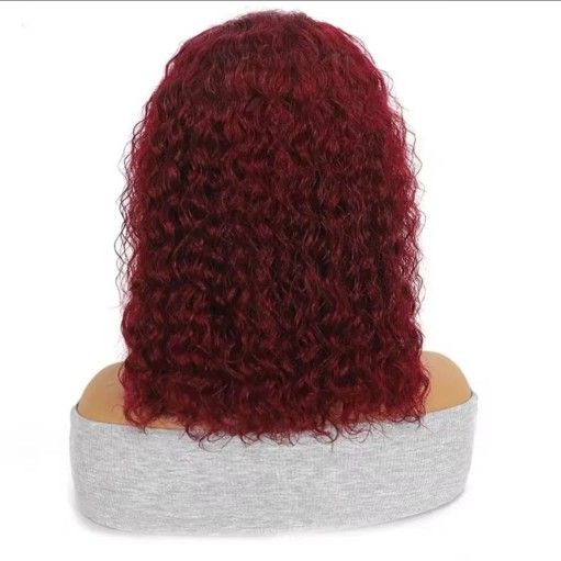 Human Hair Curly Deep Wave Burgundy Glueless 14 inch Bob Wig