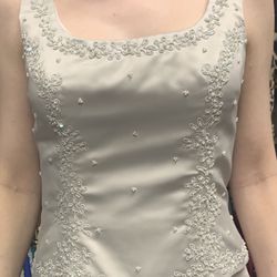 formal Bridal Store silver medium dress with pearls on top and lace up back