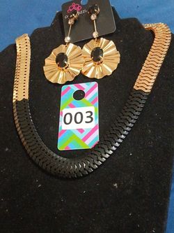 #003 $16 New Arrival today Gold and Black Necklace with Gold and black earrings