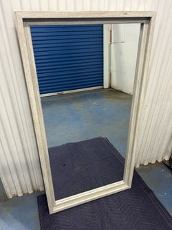 LARGE WOOD GRAIN FRAMED WALL MIRROR