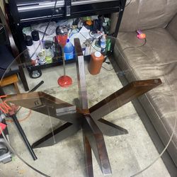 Hardwood Circle Glass Table 