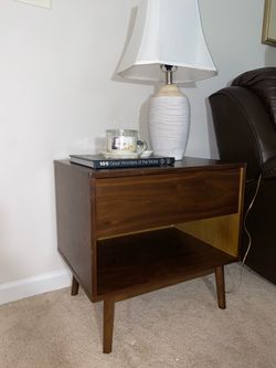 New In-Box Mid-Century Modern Walnut 1-drawer Nightstand