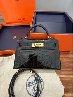 Hermès Mini Kelly 20 Black Shiny Niloticus Crocodile GHW