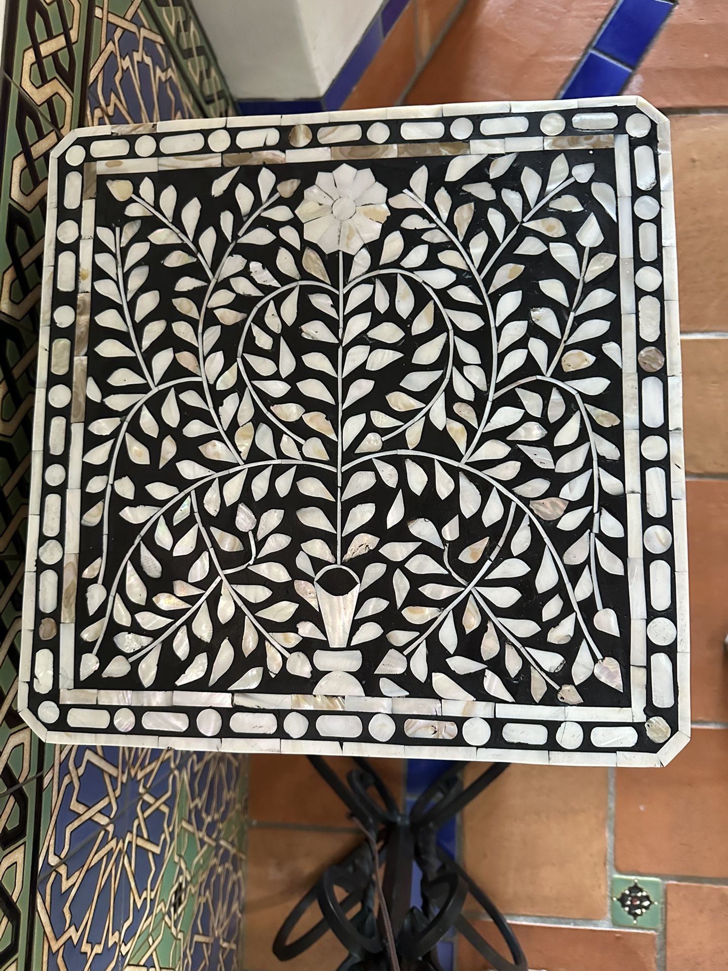 Genuine Mother Of Pearl Inlaid Accent Table