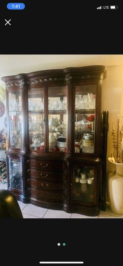 Brown China And Console Table With Mirror
