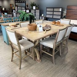 White Washed Solid Wood 6 Piece Counter Height Dining  Set - Fairview