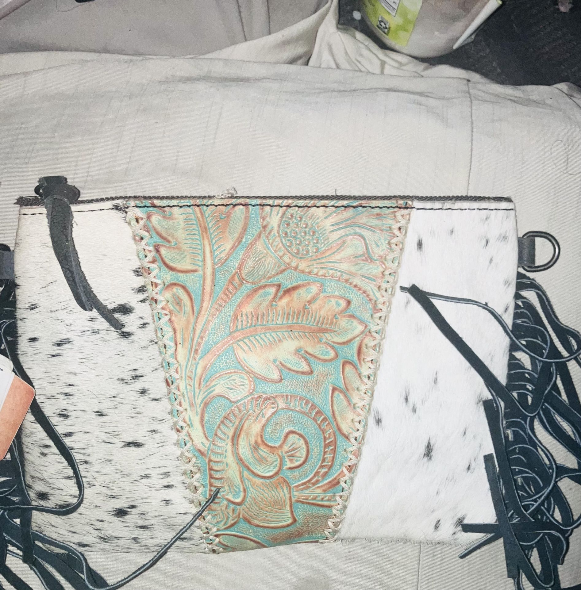 Boho Leather Cow Hide Purse Or Coin Bag
