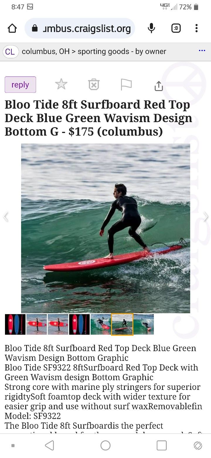 Bloo Tide 8ft Surfboard Red Top Deck Blue Red Wavism Design Bottom for Sale  in Columbus, OH - OfferUp