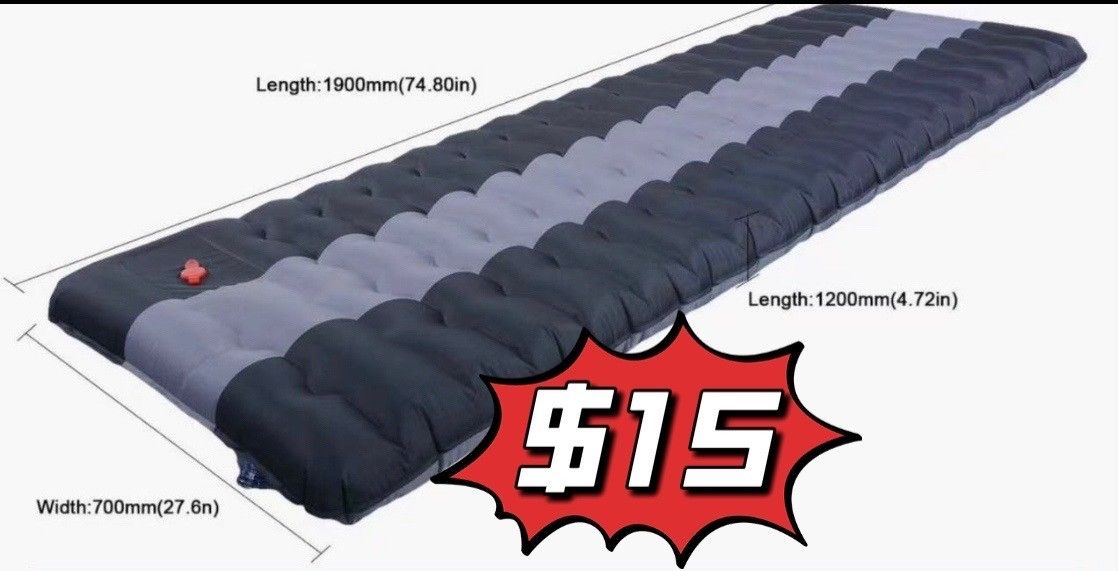 ❤️$15❤️New camping sleeping pad bed waterproof inflatable lightweight 75Lx28Wx5H inch air mattress sleeping mat with carrying bag

Pick up is in the L