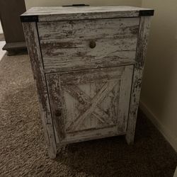 Farmhouse Side Table With Outlet On Top 