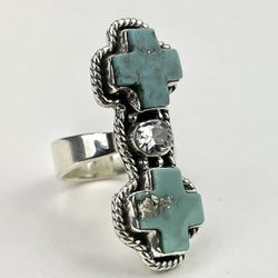 Sterling Silver Turquoise Adjustable Cross Ring