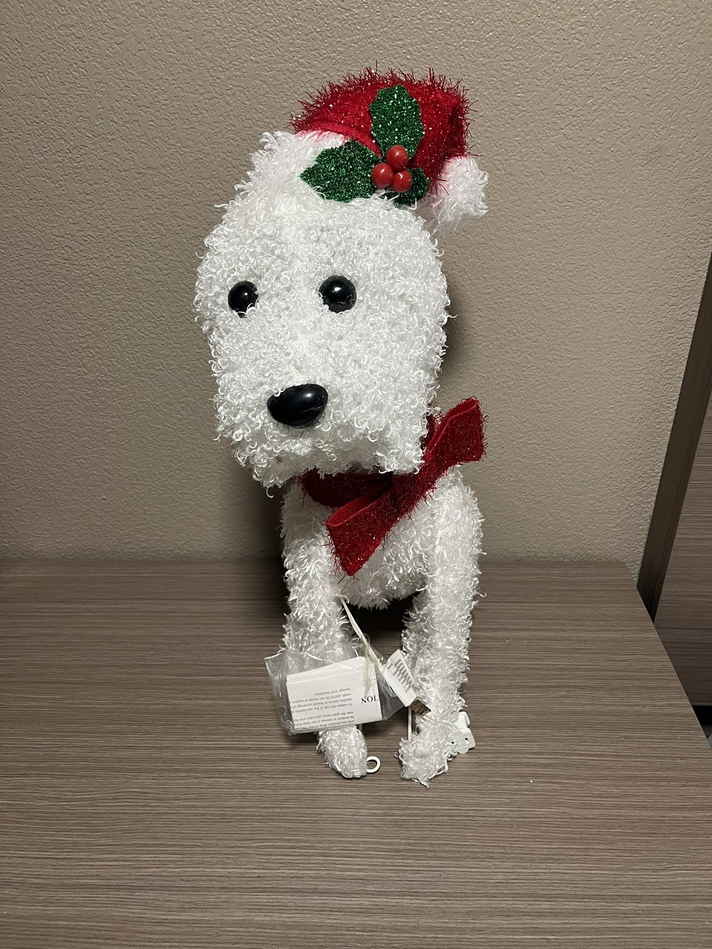 Pre-Lit White Fluffy Dog Christmas Yard Decoration