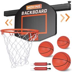 Moving Basketball Hoop Indoor for Kids and Adults - Mini Basketball Hoop for Door with 3 Balls and 2 Air Pump Basketball Toys for 6 7 8 9 10 11 12 Yea