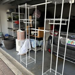 White Metal Garment Wardrobe Rack Clothing Freestanding Closet Adjustable Length 52-60 h 72