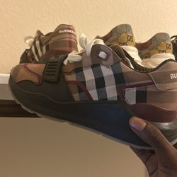 Burberry Check Suede and Leather Sneakers