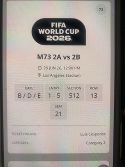 FIFA World Cup 2026 Tickets - M73 Los Angeles - Pair