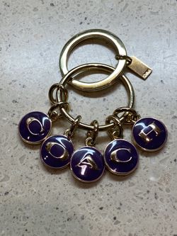 Authentic NWOT COACH New York Spell Out Purple and Gold Key Chain Key Ring