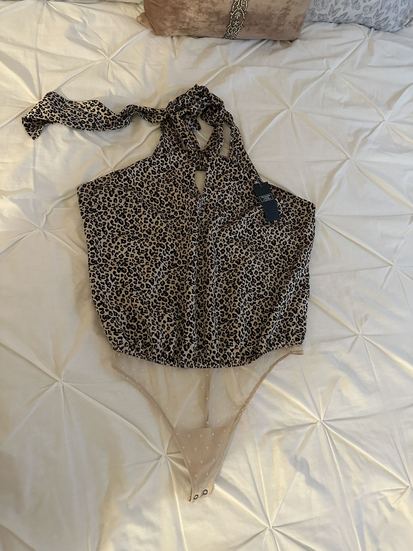 Abercrombie & Fitch Leopard Print Halter Bodysuit top