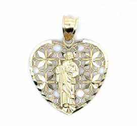 Woman’s Ladies 10k Yellow Gold Saint St. Jude Heart Charm Pendant For Necklace GP3108525
