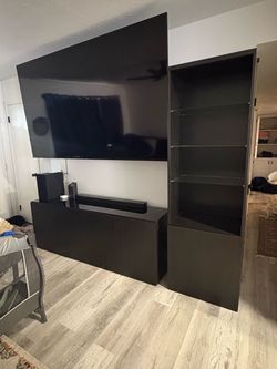 Moving sale** Black TV Stand with Tall Display Cabinet
