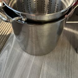 Two Pots With Lids And Stock Pot With Strainer