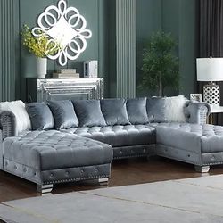 HUGE SALE GREY VELVET SECTIONAL ONLY $999 