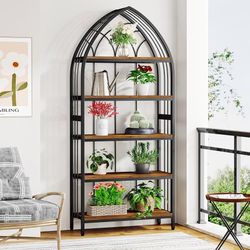 Tribesigns 5-Tier Indoor Plant Stand, 74.8 Inches Tall, Industrial Wood and Metal Shelf for Indoors, Balcony, Garden (Rustic Brown and Black)