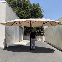 (NEW) $95 Large 15FT Double Sided Outdoor Patio Umbrella, Crank Open/Close (Weight base not included) 