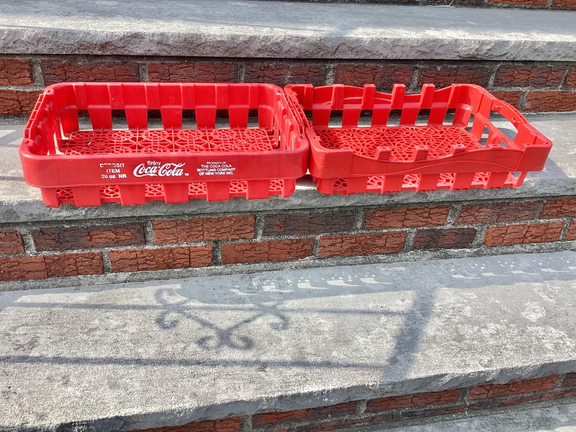 2 Vtg. Coca-Cola Red Plastic Crates Holds 20oz Bottles Soda Advertising Carriers