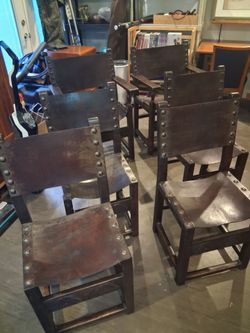 Set of (6) 16th/17th Century Antique Frier/Monk Leather Chairs
