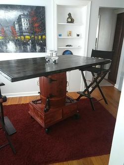 Dining table custom made with directors chairs bar height