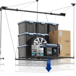 FLEXIMOUNTS GL1 Overhead Garage Lifting Storage Rack, 4x4 Ft Heavy-Duty Metal Garage Ceiling Rack