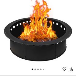 Outdoor Smokeless Fire Pit Ring 34 Inch Outer/30 Inch Inner Diameter, Heavy Duty Metal Round Liner Insert for Outside DIY Campfire or Bonfire Ring, Ab