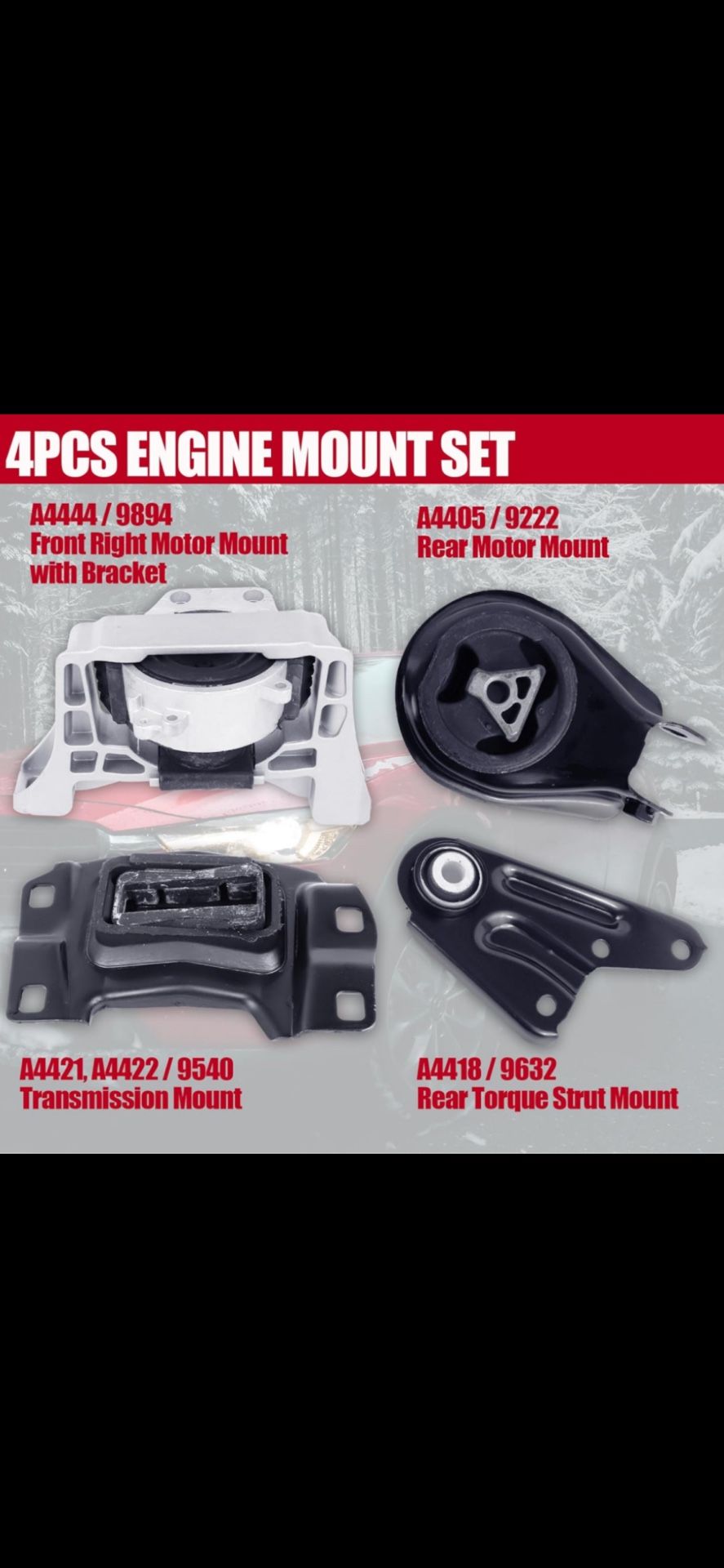 4PCS Engine Motor Mount and Transmission Mount Torque Strut Mount Set.