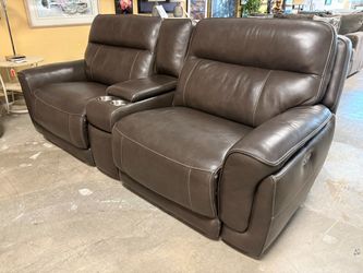 SIMON LI Ferarra Smoke Leather Power Reclining Loveseat