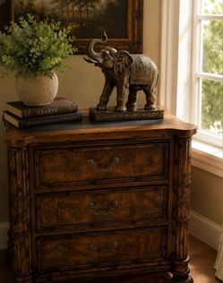 Pair of Solid Wood Nightstands with Marble Tops & Pull-Out Trays