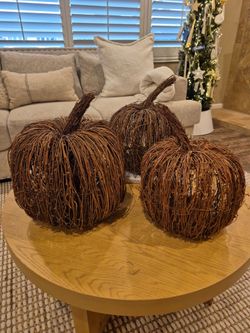 Farmhouse/ Shabby Chic Large Twig Pumpkins (3)