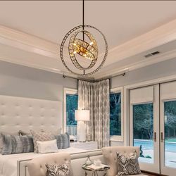 Luxury Modern Ring Chandelier – Amber Glass Accents