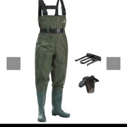 FISHINGSIR Fishing Waders for Men with Boots Chest Waders 2-Ply Nylon/PVC Waterproof for Hunt sz 38.