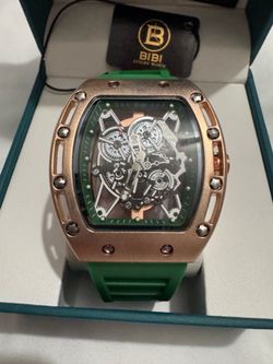 ⌚ BIBI Luxury Skeleton Watch – Rose Gold & Green Edition ⌚