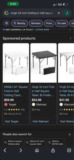 VINGLI 34" Square Fold-in-Half Folding Table