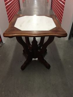 Antique Hand-Carved Marble-Top Entry Table
