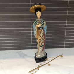 Rare Vintage Chinese Porcelain & Cloisonné Woman Figurine 