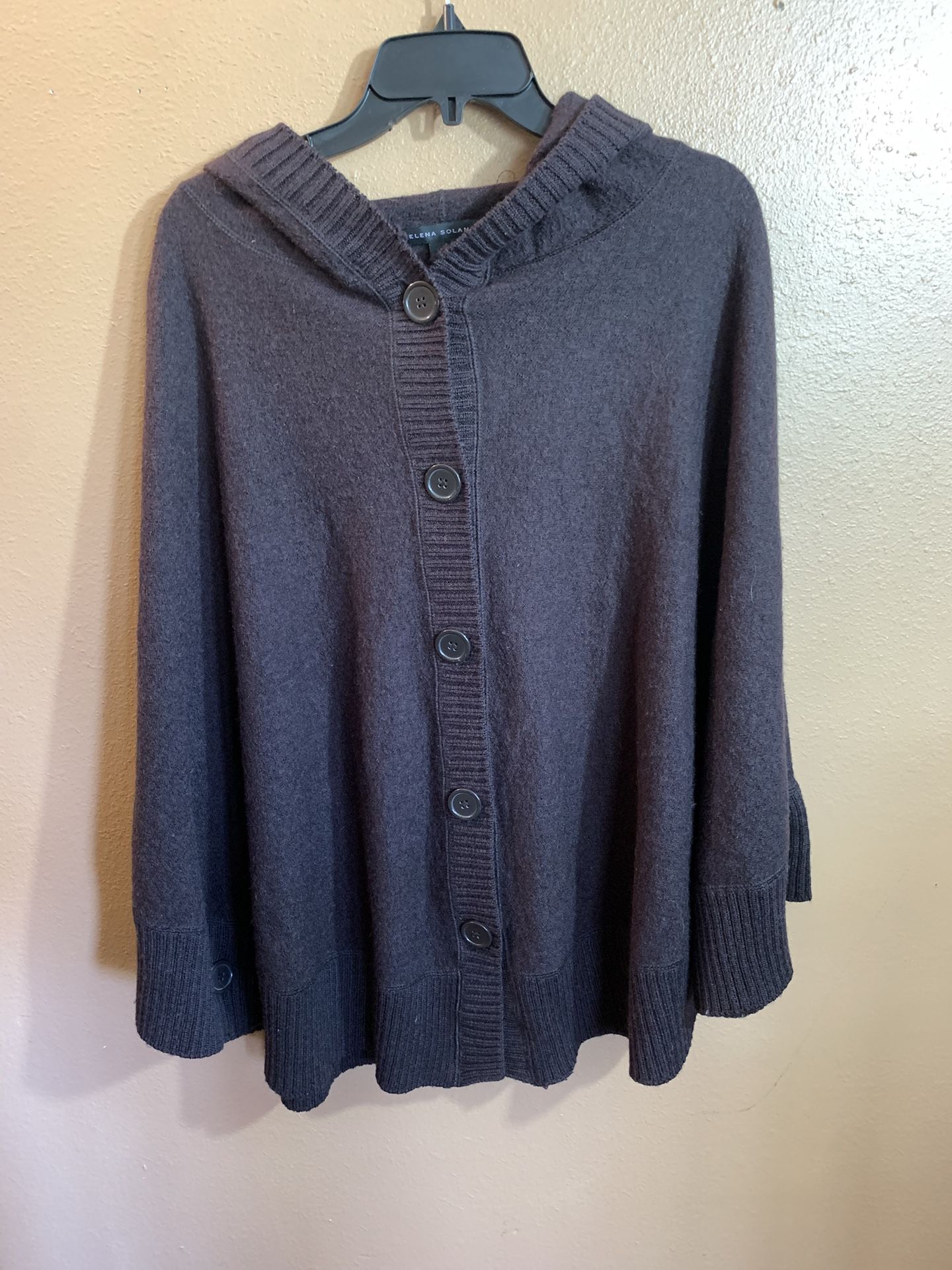 Elana Solano Brown Wool Hooded Poncho - M