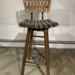 Arthur Umanoff Style Vintage Mid Century Slat Swivel Bar Stool Tiki Style