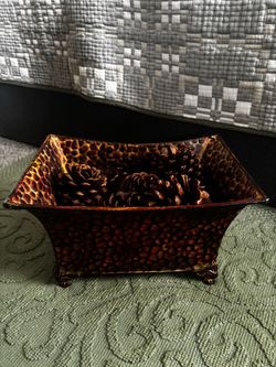 Vintage Footed Tortoise Shell Decorative Bowl Centerpiece (With Pinecones!)