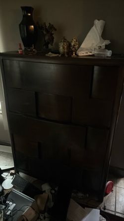 Dark Wood Tall Dresser with Drawers