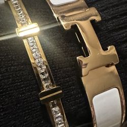 HERMES  “H” Bracelet- Yellow Gold And White 
