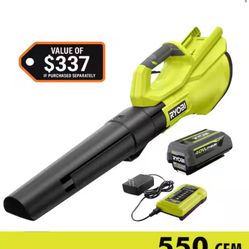 RYOBI 40V 120 MPH 550 CFM Cordless Battery Leaf Blower With 4.0 Ah Battery and Charger @Ry-961