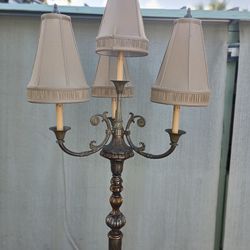 Vintage 1990s Gold and Silver Leaf Floor Lamp With 4 Shades

